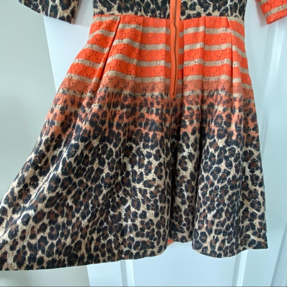 Tracy Reese Asymmetric Frock Cheetah Stripe Fit n Flare Mixed Print w Crinoline - Picture 11 of 16